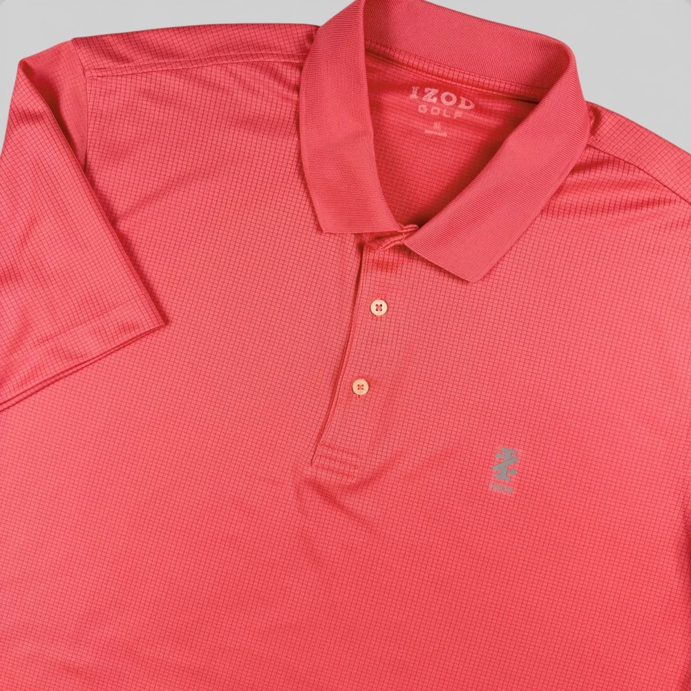 IZOD Short Sleeve Golf Polo Mens XL Pink Salmon Textured Performance Breathable